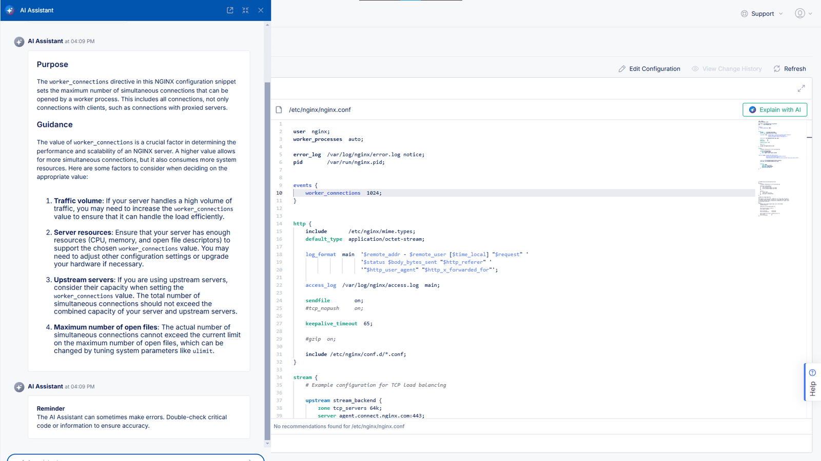 AI assistant NGINX configuration