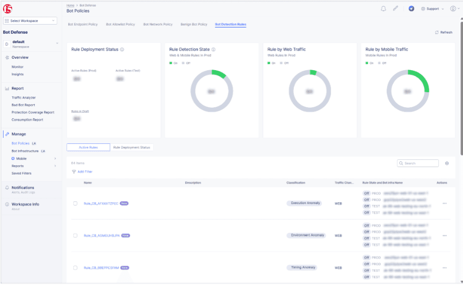 Bot detection rules: Users can now use the F5 Distributed Cloud Console to manage the rules that detect automated threats.