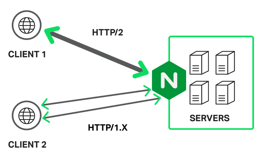 HTTP/2 implemented at server level supports browsers for both HTTP/2 and HTTP/1.x